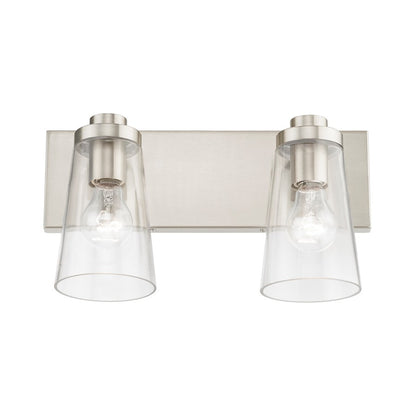 Livex Cityview 2 Light Vanity Sconce, Brushed Nickel/Clear