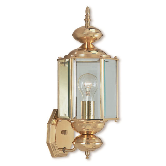 Livex Outdoor Basics 1 Light Wall Lantern, P Brass/Clear Beveled