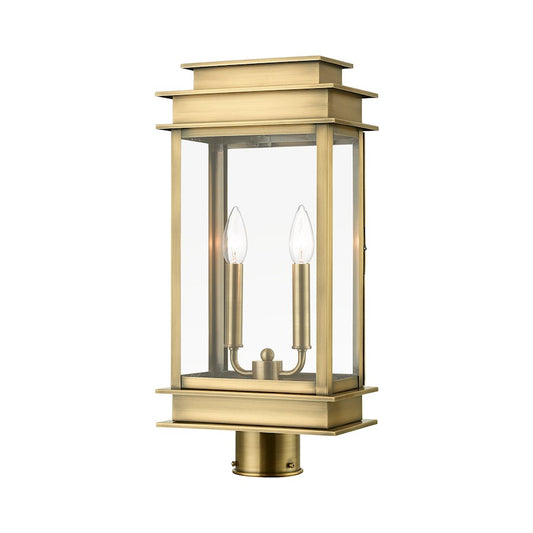 Livex Princeton 2 Light Outdoor Large Post Lantern, Brass/Chrome/Clear