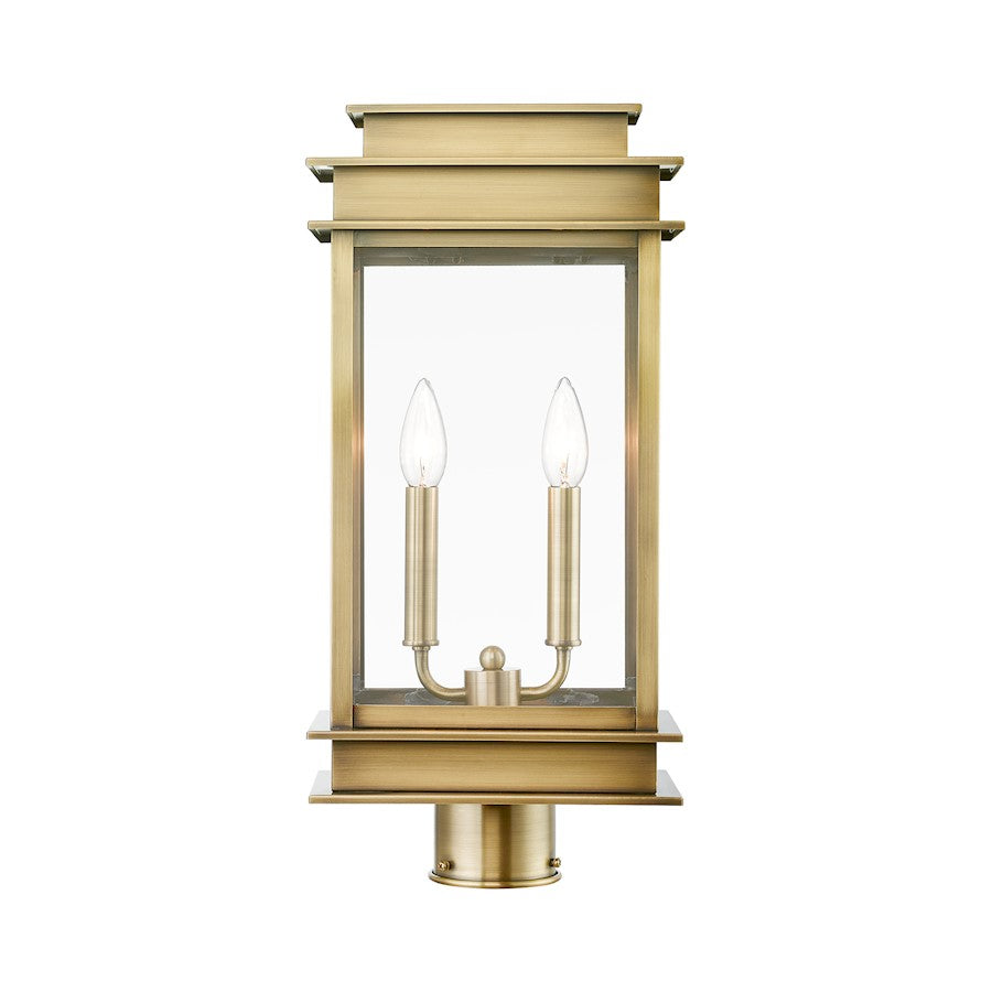 Livex Princeton 2 Light Outdoor Large Post Lantern, Brass/Chrome/Clear