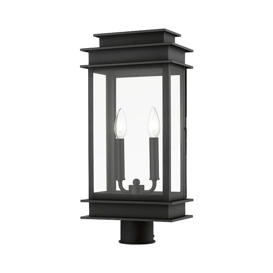 Livex Princeton 2 Light Outdoor Large Post Lantern, Black/Chrome/Clear