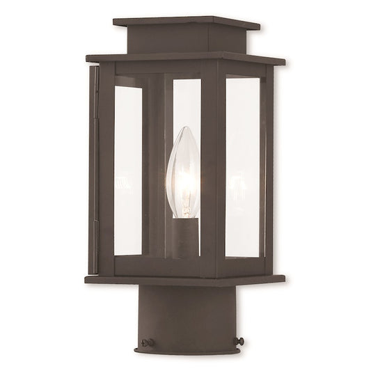 Livex Princeton 1 Light Outdoor Post Top Lantern, Bronze/Clear Glass