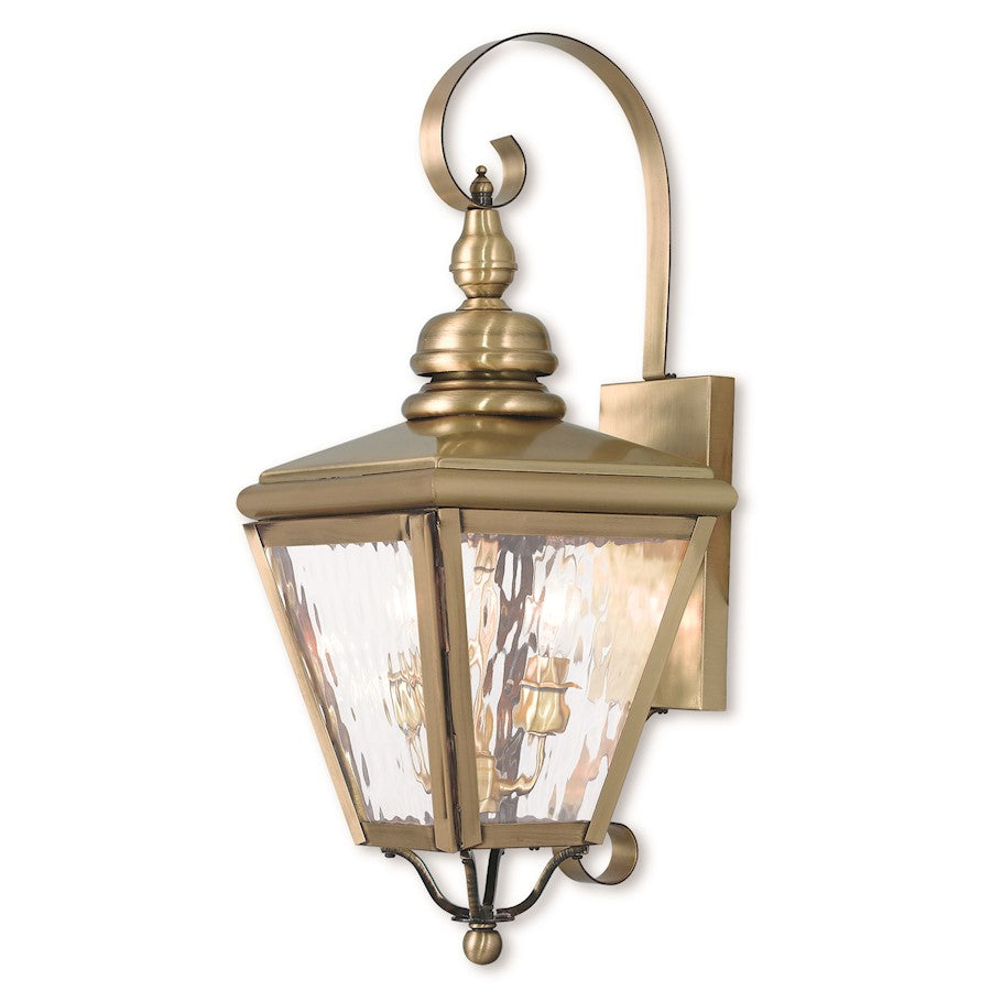 Livex Cambridge 2 Light Outdoor Wall Lantern, Brass/Clear Water