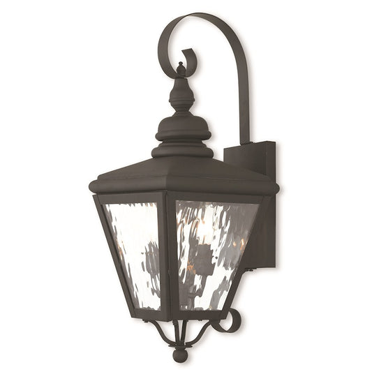 Livex Cambridge 2 Light Outdoor Wall Lantern, Black/Clear Water Glass