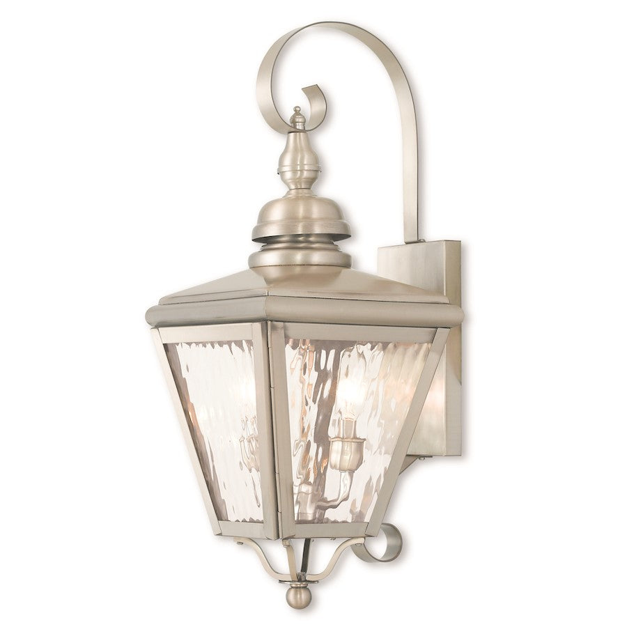 Livex Cambridge 2 Light Outdoor Wall Lantern, Nickel/Clear Water Glass