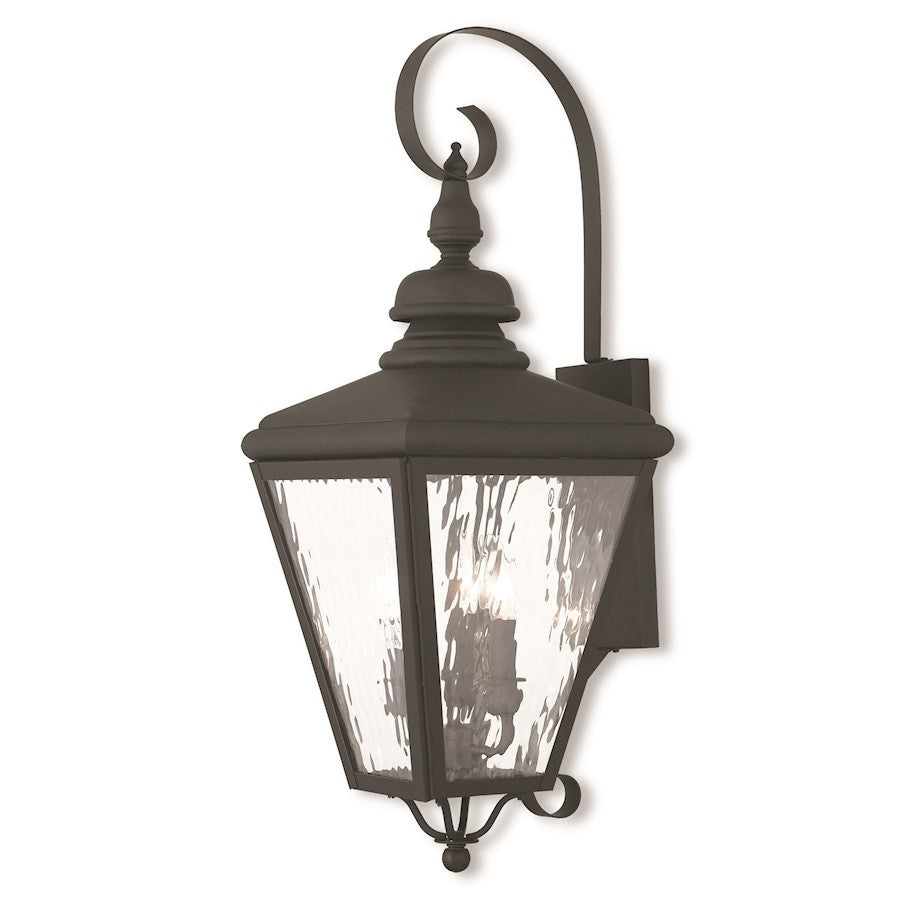 Livex Cambridge 3 Light Outdoor Wall Lantern, Black/Clear Water Glass