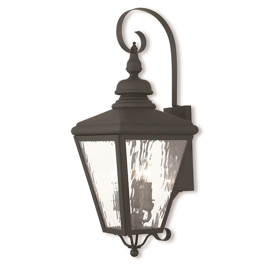 Livex Cambridge 3 Light Outdoor Wall Lantern, Black/Clear Water Glass