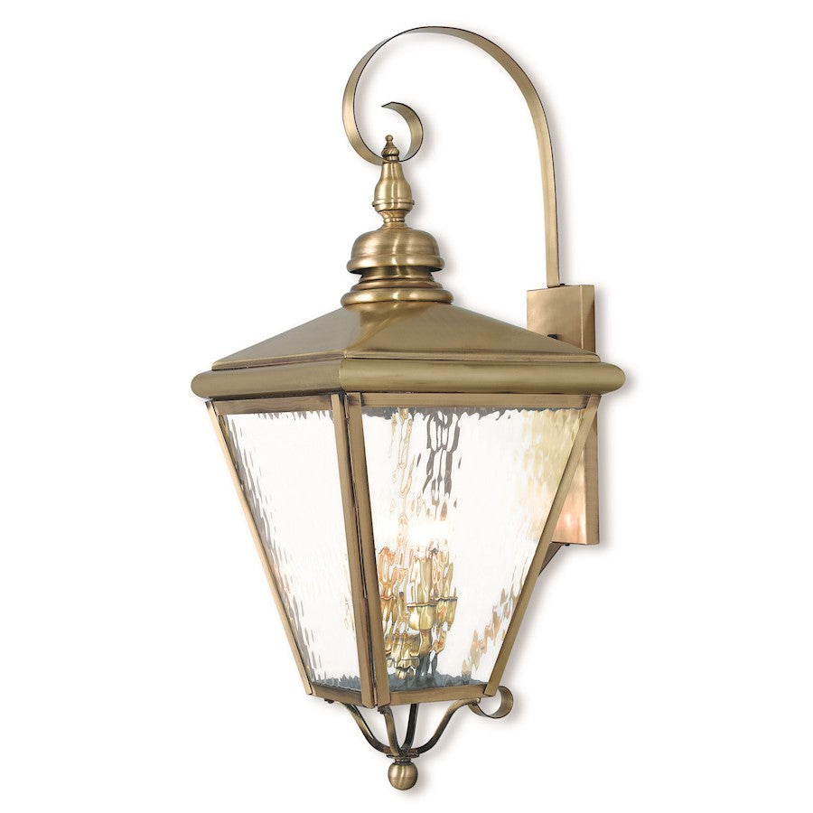 Livex Cambridge 4 Light Outdoor Wall Lantern, Brass/Clear Water