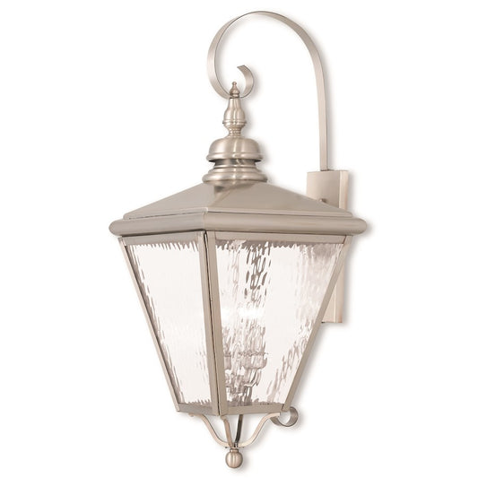 Livex Cambridge 4 Light Outdoor Wall Lantern, Nickel/Clear Water Glass