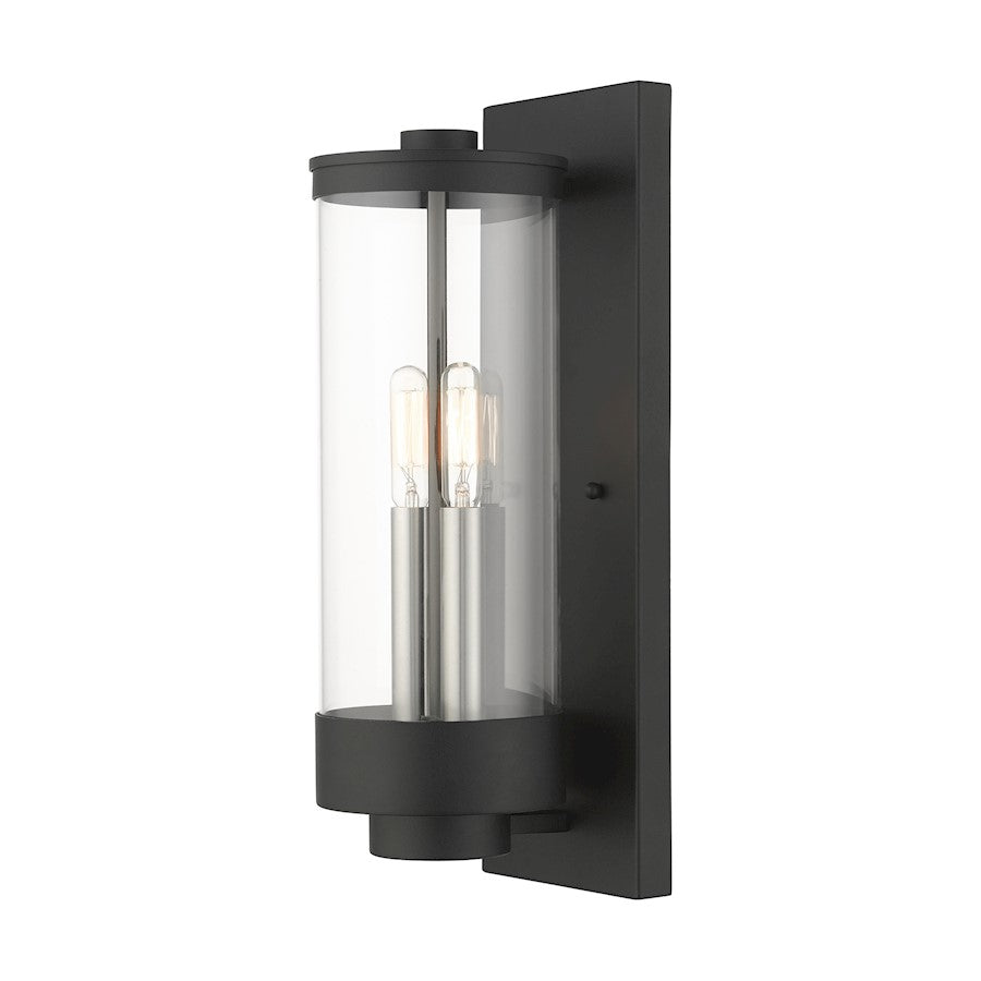 Livex Hillcrest 2 Light Outdoor Wall Lantern, Textured Black/Clear