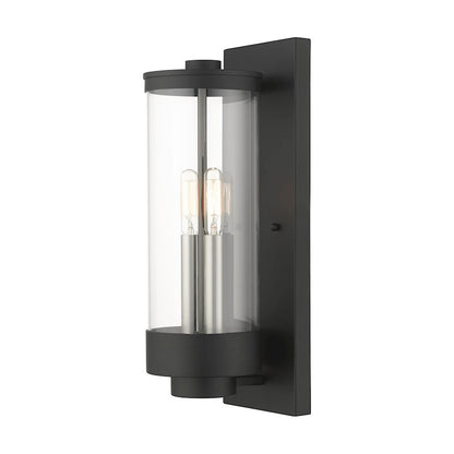 Livex Hillcrest 2 Light Outdoor Wall Lantern, Textured Black/Clear