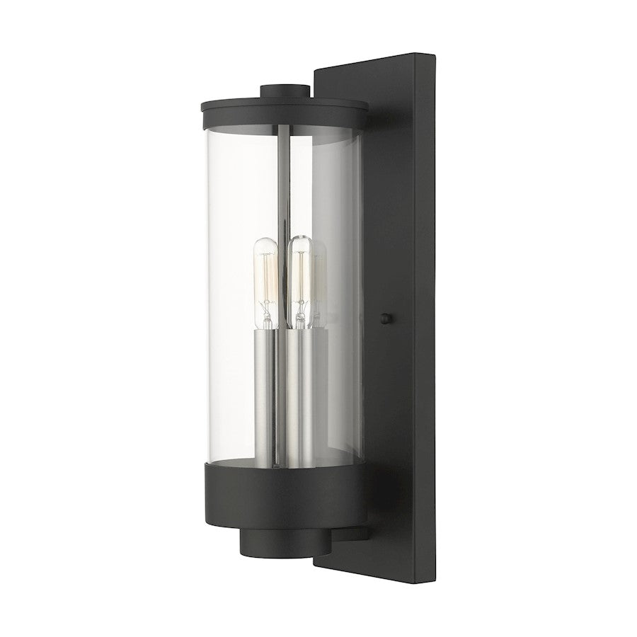 Livex Hillcrest 2 Light Outdoor Wall Lantern, Textured Black/Clear