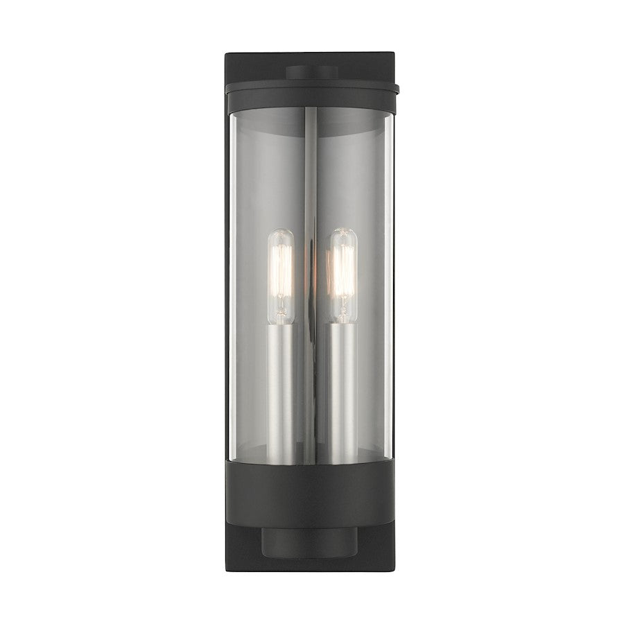 Livex Hillcrest 2 Light Outdoor Wall Lantern, Textured Black/Clear