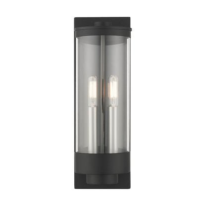 Livex Hillcrest 2 Light Outdoor Wall Lantern, Textured Black/Clear