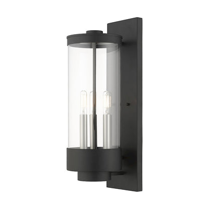 Livex Hillcrest 3 Light Outdoor Wall Lantern, Textured Black/Clear