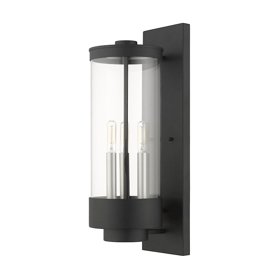Livex Hillcrest 3 Light Outdoor Wall Lantern, Textured Black/Clear