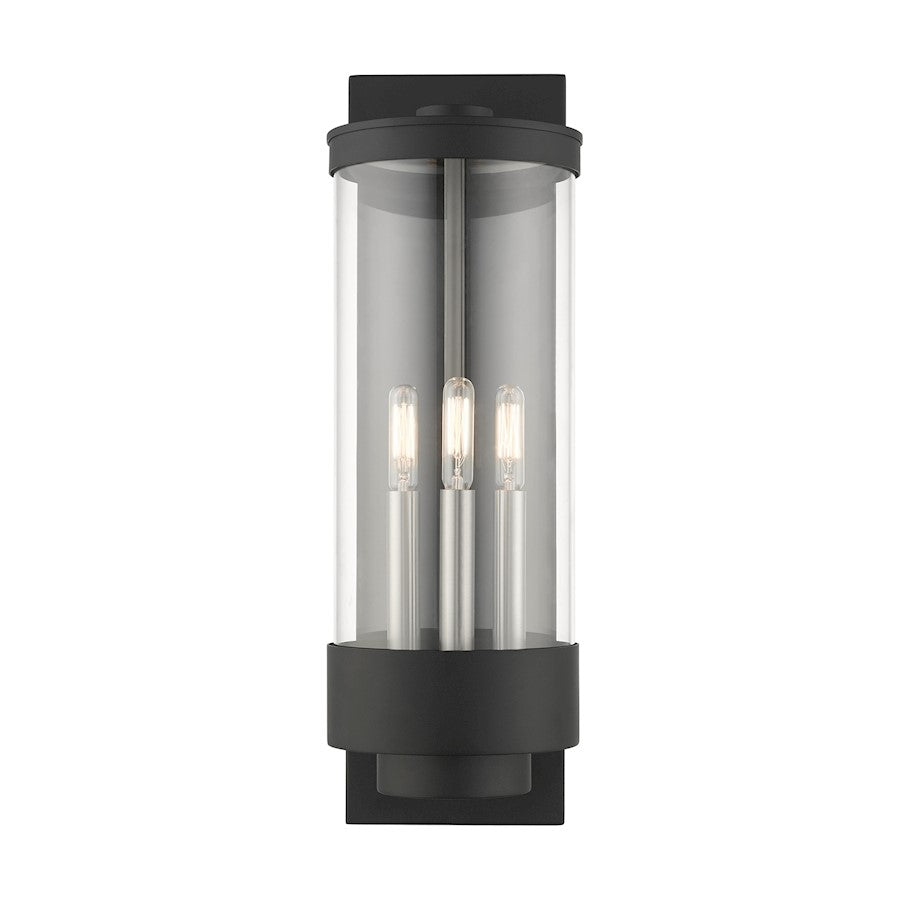 Livex Hillcrest 3 Light Outdoor Wall Lantern, Textured Black/Clear