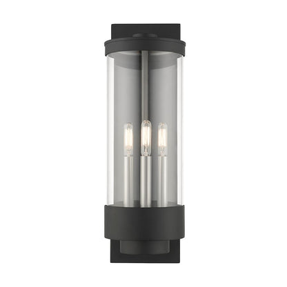 Livex Hillcrest 3 Light Outdoor Wall Lantern, Textured Black/Clear