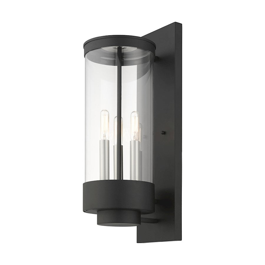 Livex Hillcrest 3 Light Outdoor Wall Lantern, Textured Black/Clear