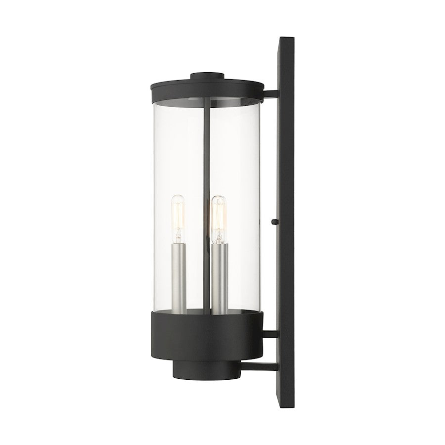 Livex Hillcrest 3 Light Outdoor Wall Lantern, Textured Black/Clear