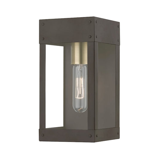 Livex Barrett 1 Light Outdoor 9.75" Wall Lantern, Bronze/Brass/Clear