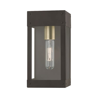 Livex Barrett 1 Light Outdoor 9.75" Wall Lantern, Bronze/Brass/Clear
