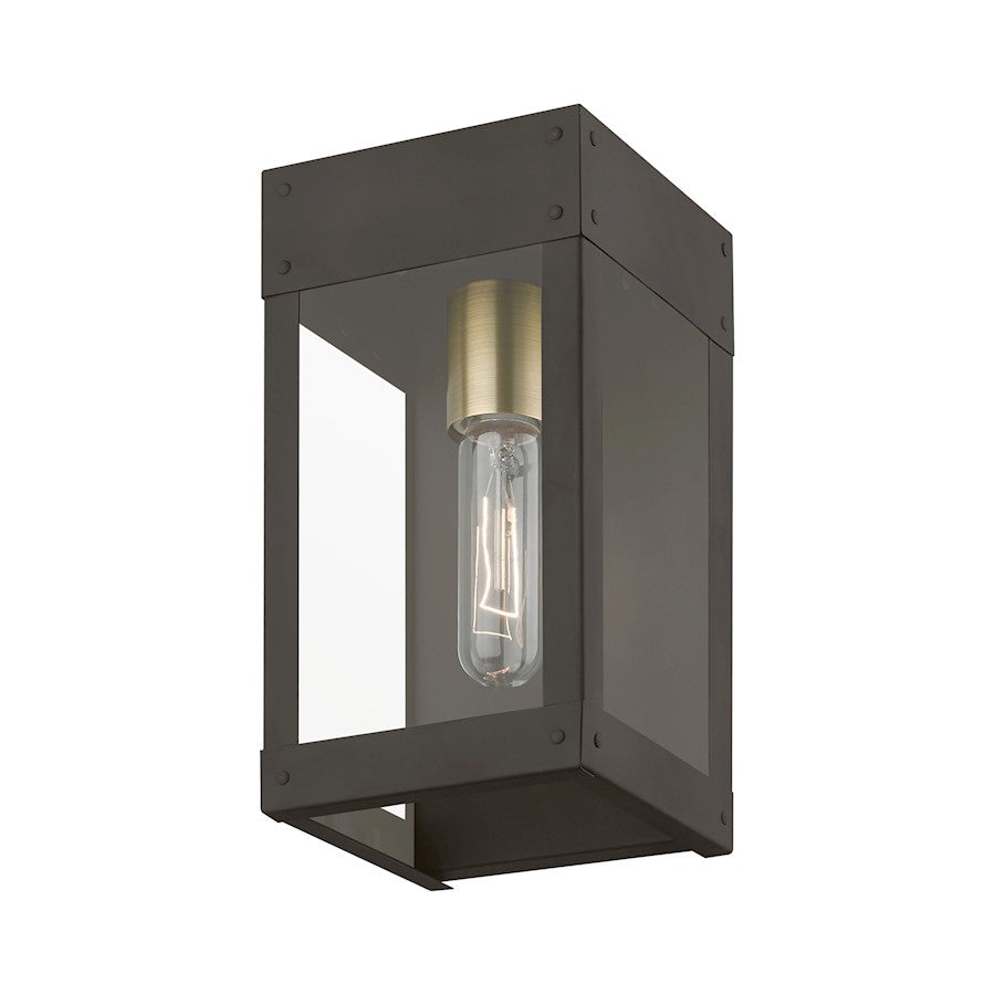 Livex Barrett 1 Light Outdoor 9.75" Wall Lantern, Bronze/Brass/Clear