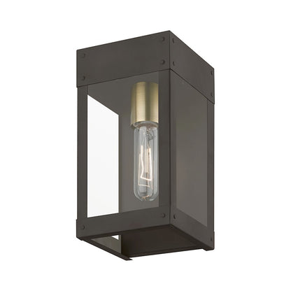 Livex Barrett 1 Light Outdoor 9.75" Wall Lantern, Bronze/Brass/Clear