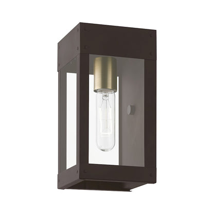 Livex Barrett 1 Light Outdoor 9.75" Wall Lantern, Bronze/Brass/Clear