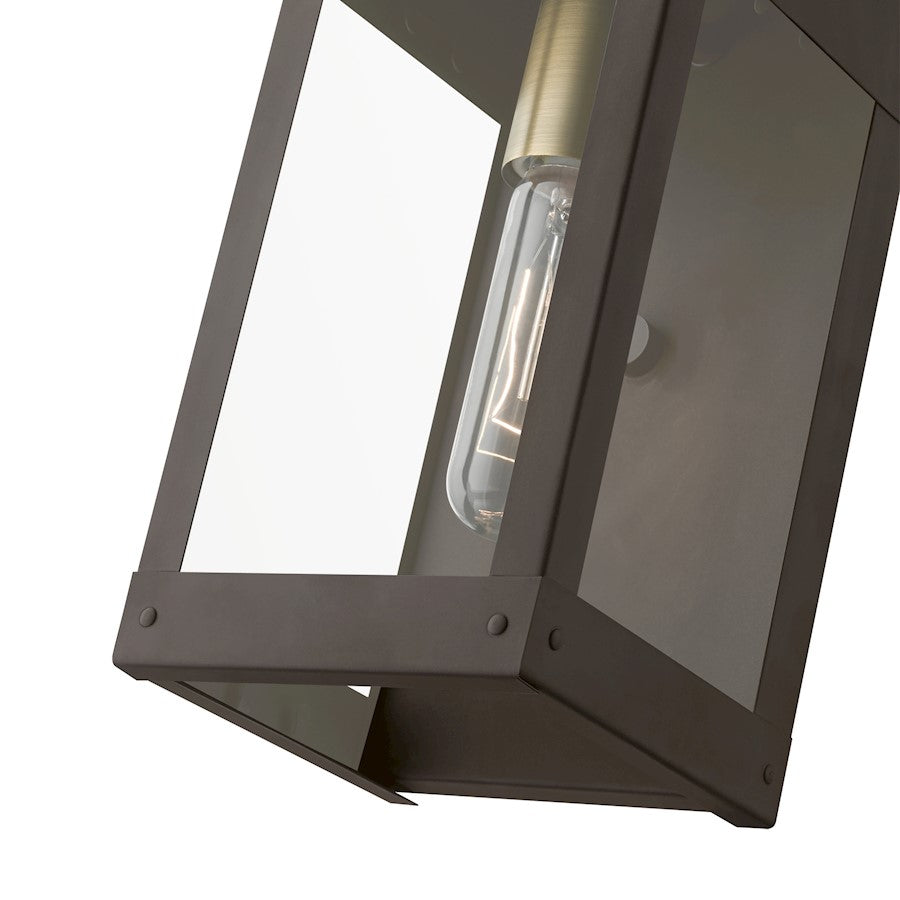 Livex Barrett 1 Light Outdoor 9.75" Wall Lantern, Bronze/Brass/Clear