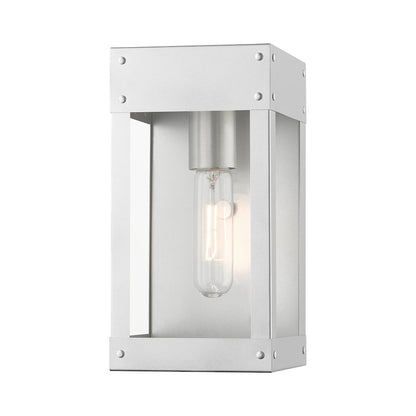 Livex Barrett 1 Light Outdoor 9.75" Wall Lantern, Nickel/Candle/Clear