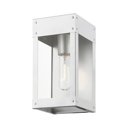 Livex Barrett 1 Light Outdoor 9.75" Wall Lantern, Nickel/Candle/Clear