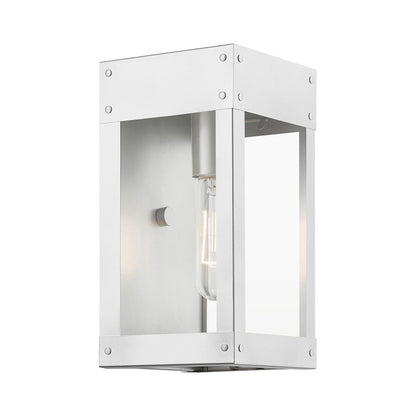 Livex Barrett 1 Light Outdoor 9.75" Wall Lantern, Nickel/Candle/Clear