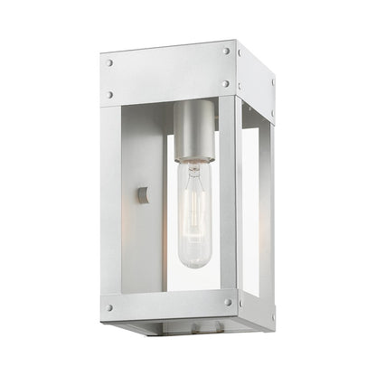 Livex Barrett 1 Light Outdoor 9.75" Wall Lantern, Nickel/Candle/Clear