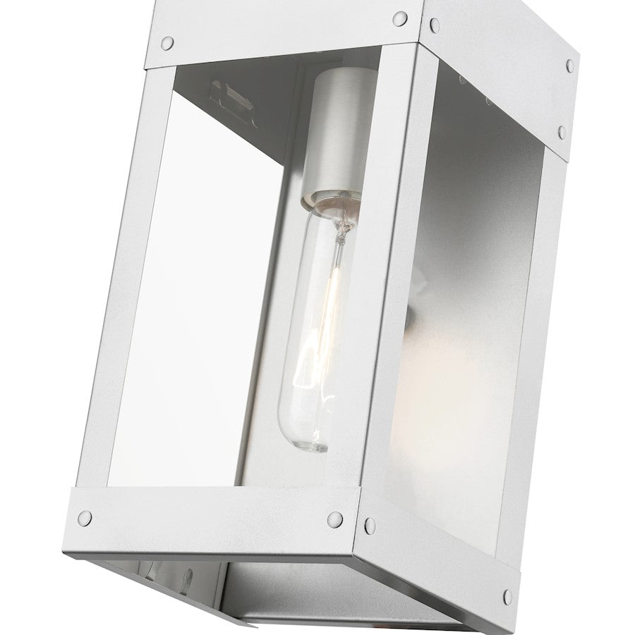 Livex Barrett 1 Light Outdoor 9.75" Wall Lantern, Nickel/Candle/Clear