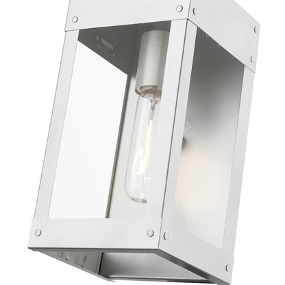 Livex Barrett 1 Light Outdoor 9.75" Wall Lantern, Nickel/Candle/Clear