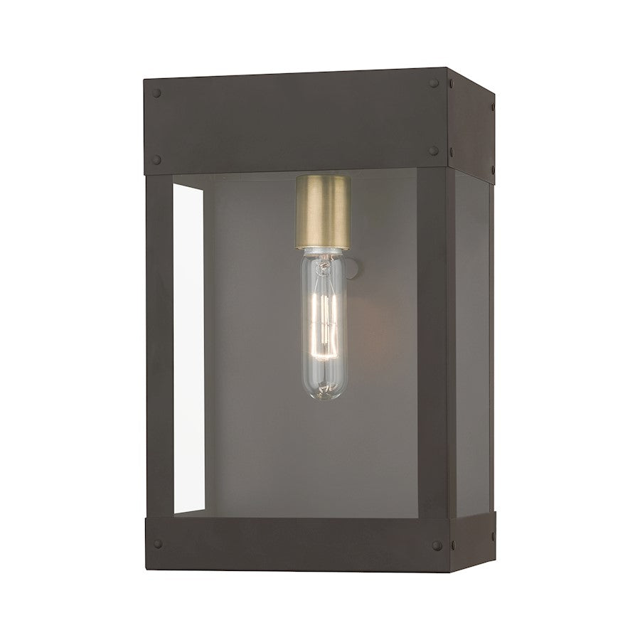 Livex Barrett 1 Light Outdoor 13" Wall Lantern, Bronze/Brass/Clear