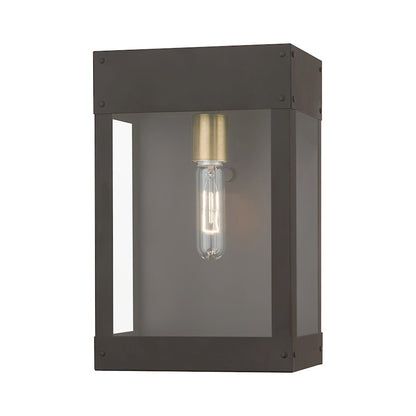 Livex Barrett 1 Light Outdoor 13" Wall Lantern, Bronze/Brass/Clear