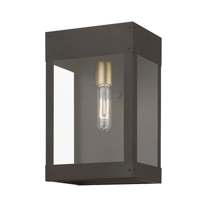 Livex Barrett 1 Light Outdoor 13" Wall Lantern, Bronze/Brass/Clear