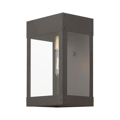 Livex Barrett 1 Light Outdoor 13" Wall Lantern, Bronze/Brass/Clear