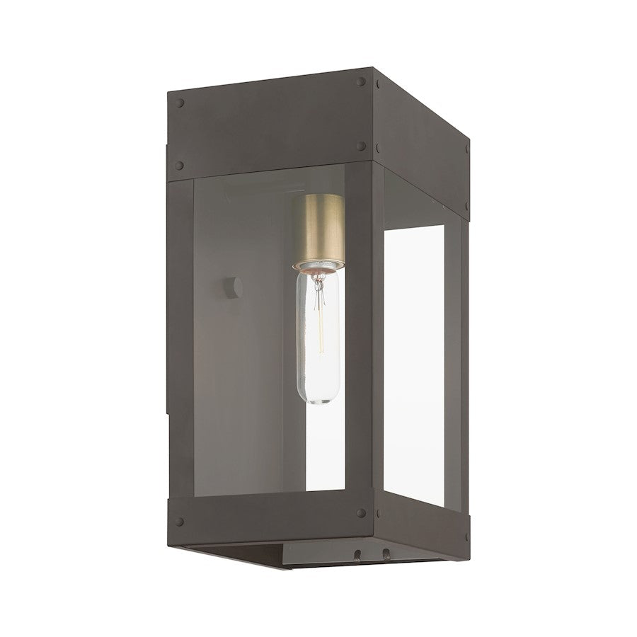 Livex Barrett 1 Light Outdoor 13" Wall Lantern, Bronze/Brass/Clear