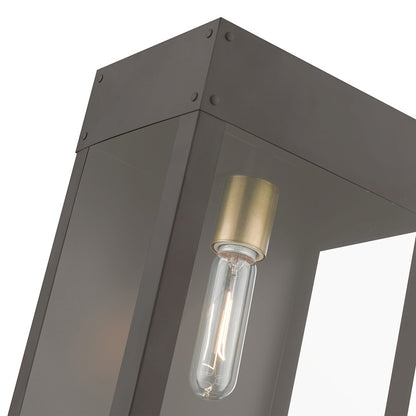 Livex Barrett 1 Light Outdoor 13" Wall Lantern, Bronze/Brass/Clear