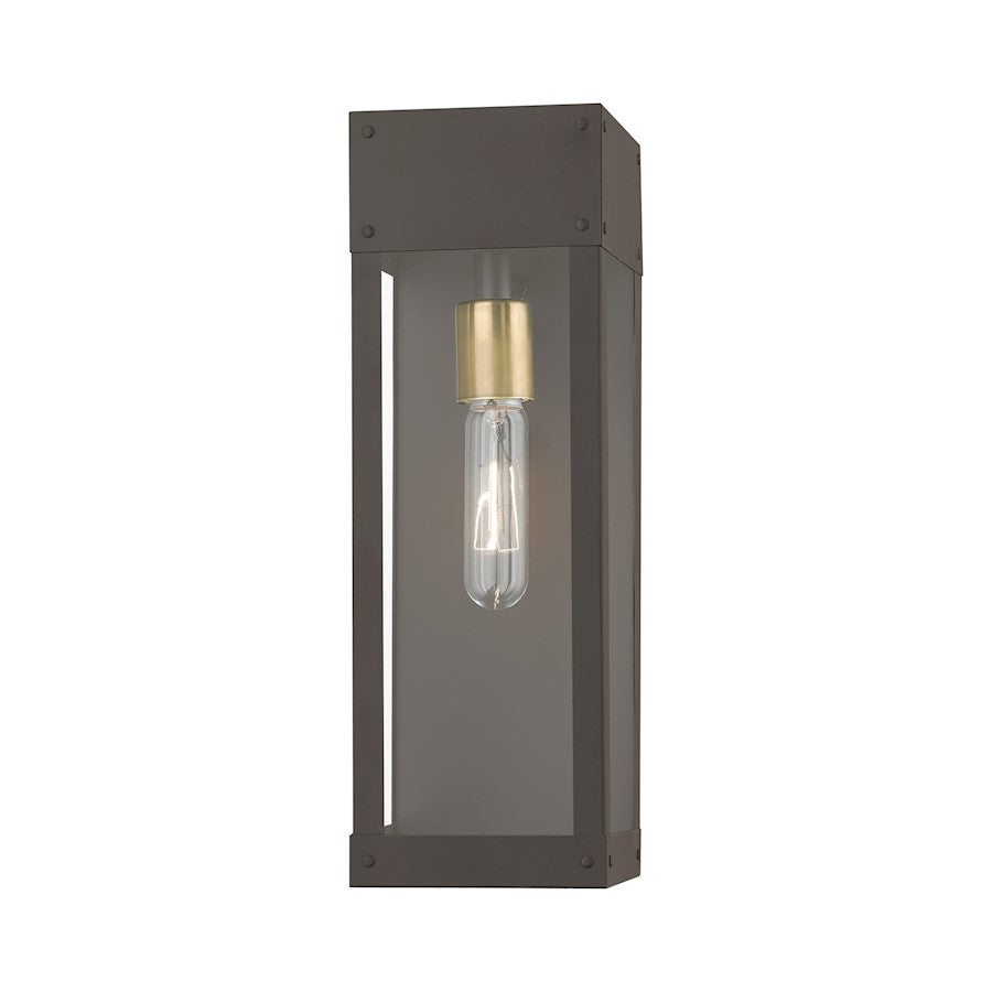 Livex Barrett 1 Light Outdoor 15" Wall Lantern, Bronze/Brass/Clear