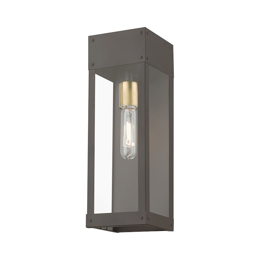 Livex Barrett 1 Light Outdoor 15" Wall Lantern, Bronze/Brass/Clear