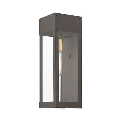 Livex Barrett 1 Light Outdoor 15" Wall Lantern, Bronze/Brass/Clear