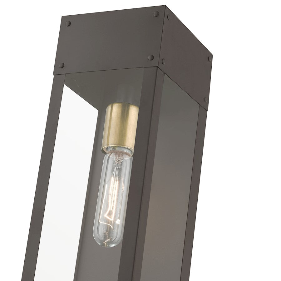 Livex Barrett 1 Light Outdoor 15" Wall Lantern, Bronze/Brass/Clear