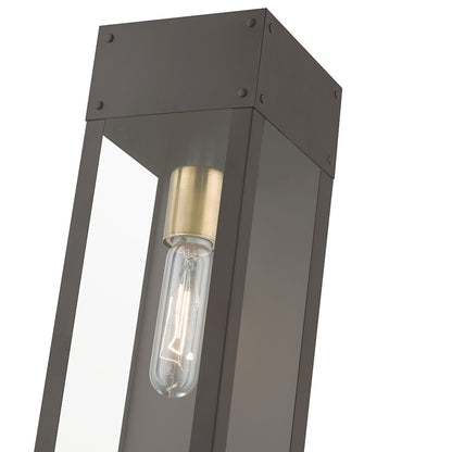 Livex Barrett 1 Light Outdoor 15" Wall Lantern, Bronze/Brass/Clear