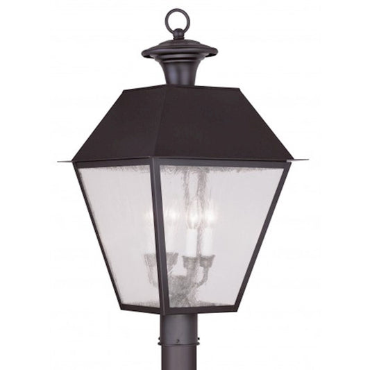 Livex Lighting Mansfield 26in 4-Light Outdoor Post Light | Traditional Bronze and Seeded Glass | Driveway & Yard | 15 x 26 in | Model 2173-07