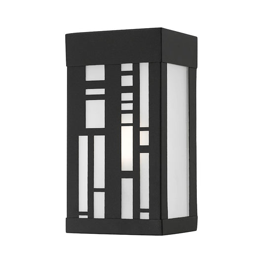 Livex Malmo 1 Light Outdoor ADA Small Sconce, Black/Clear/Sandblasted