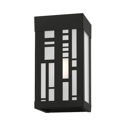 Livex Malmo 1 Light Outdoor ADA Small Sconce, Black/Clear/Sandblasted
